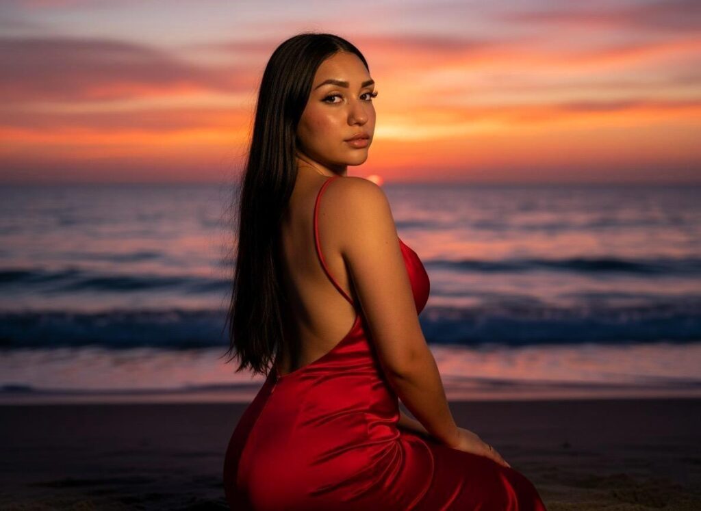 EmmaRubis sunset in red elegant dress