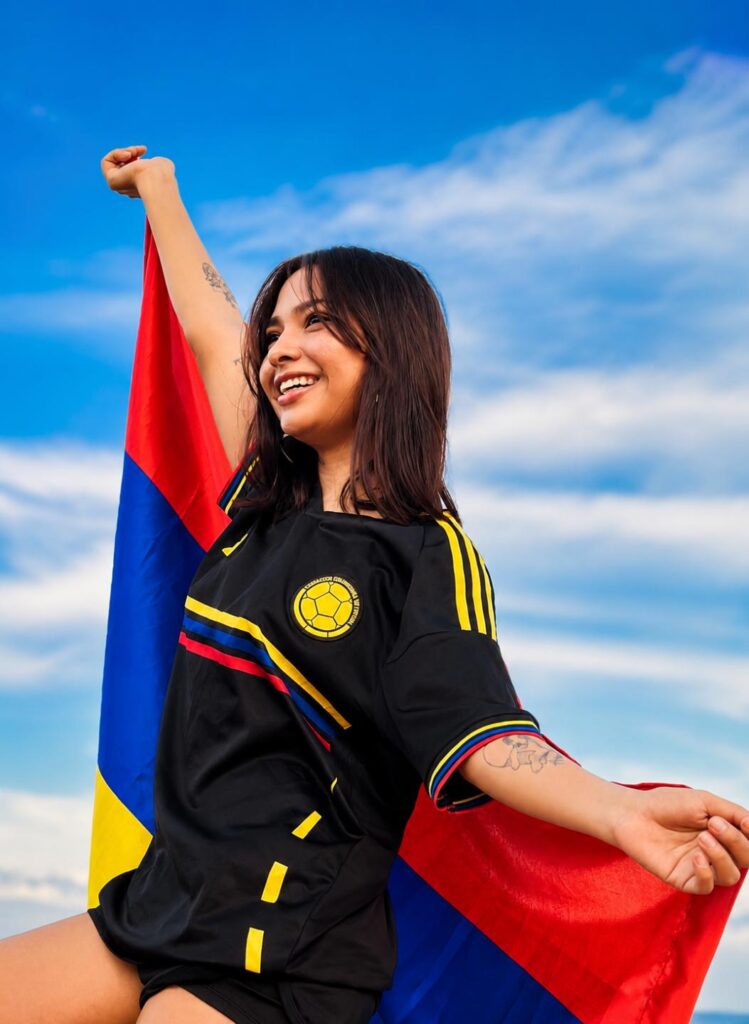 SensualCamila happy wearing a football shirt and Colombian Flag